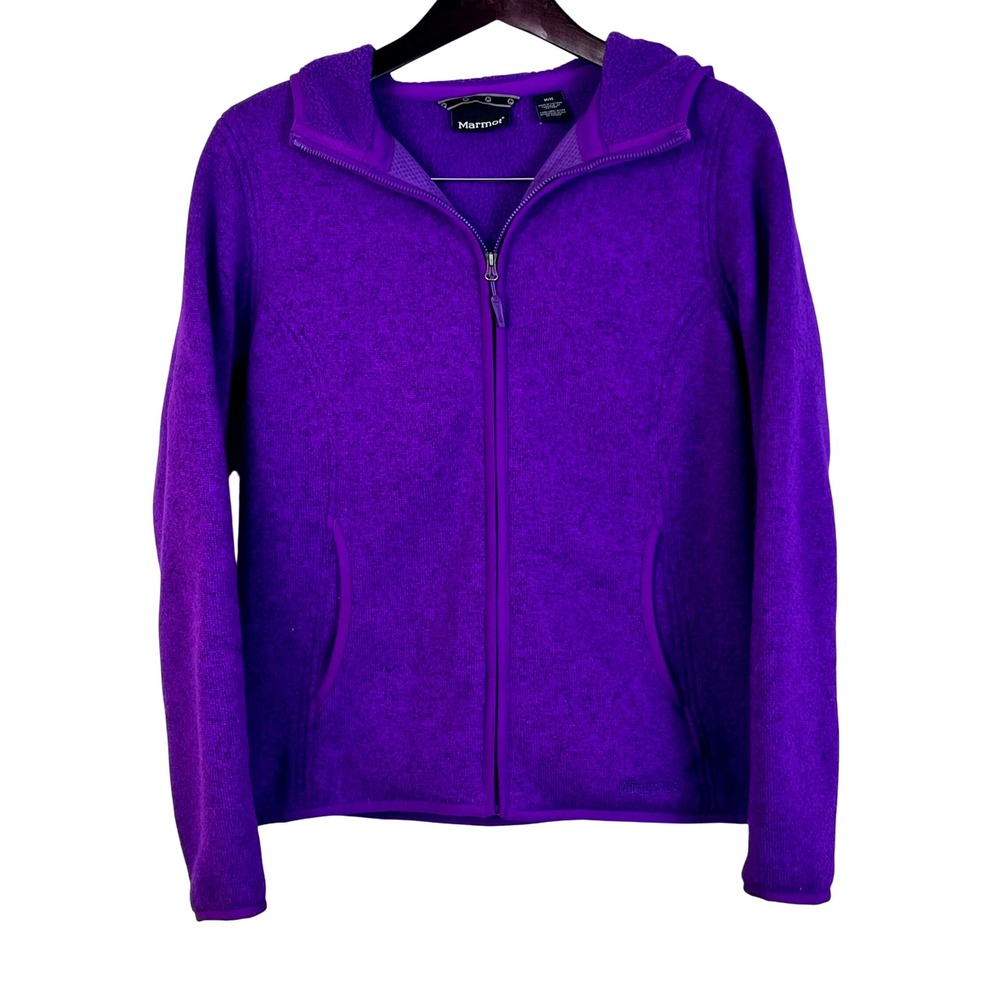 Marmot Women Medium Purple Fleece Full Zip Hooded Jacket Outdoor Casual (N646)